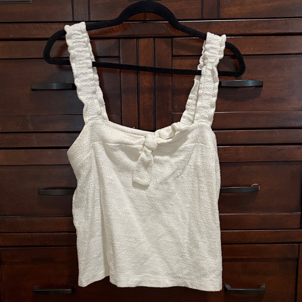 Madewell Ivory Textured Tank with Ruffle Straps